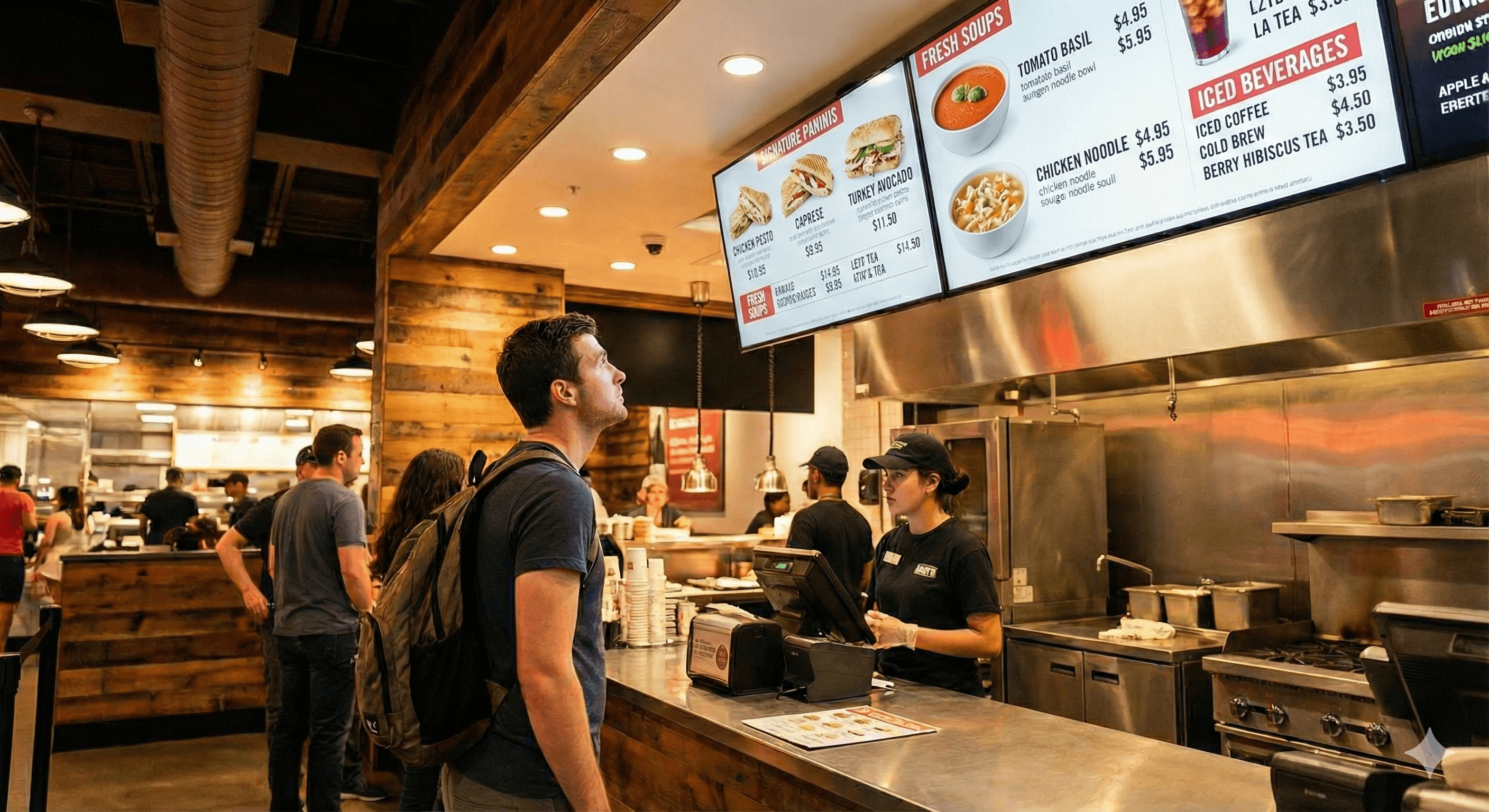 Enhance customer experience with vibrant menu boards and promotions.