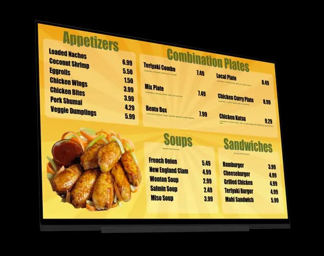 Digital menuboard displayed on a TV