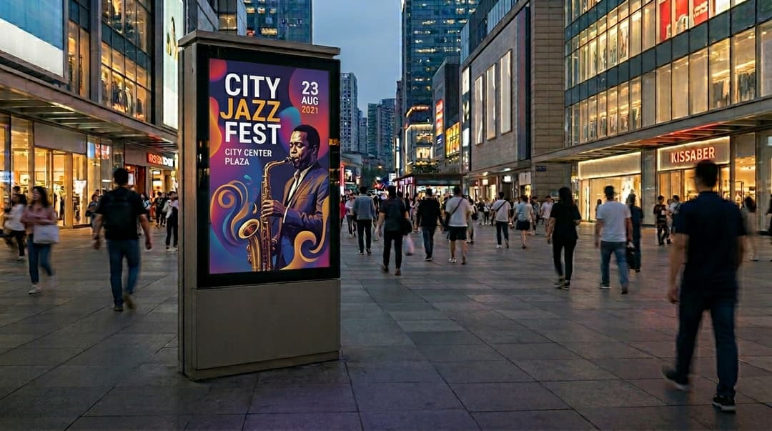 Digital screens displaying programmatic advertising in a public venue