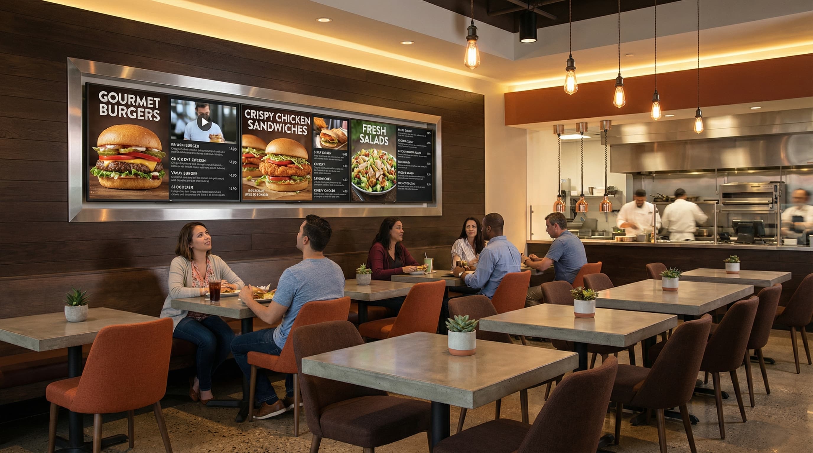 Modern QSR interior with digital menu boards