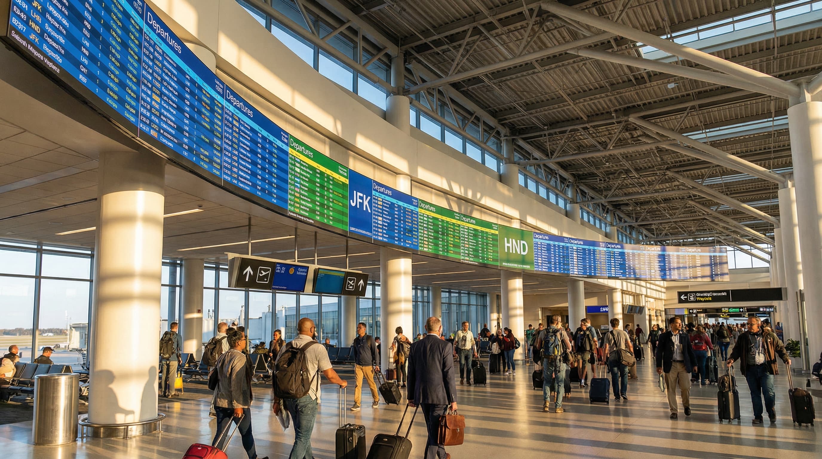 Transportation hub with digital displays for airports, transit and bus systems